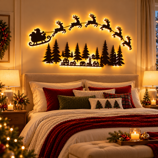 Christmas Reindeer and Santa's Sleigh LED Wall Decor