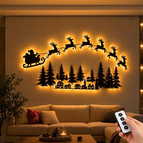 Christmas Reindeer and Santa's Sleigh LED Wall Decor