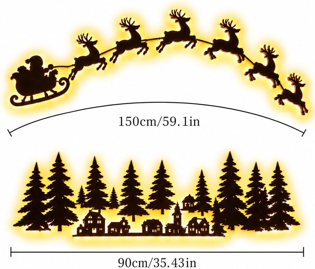 Christmas Reindeer and Santa's Sleigh LED Wall Decor