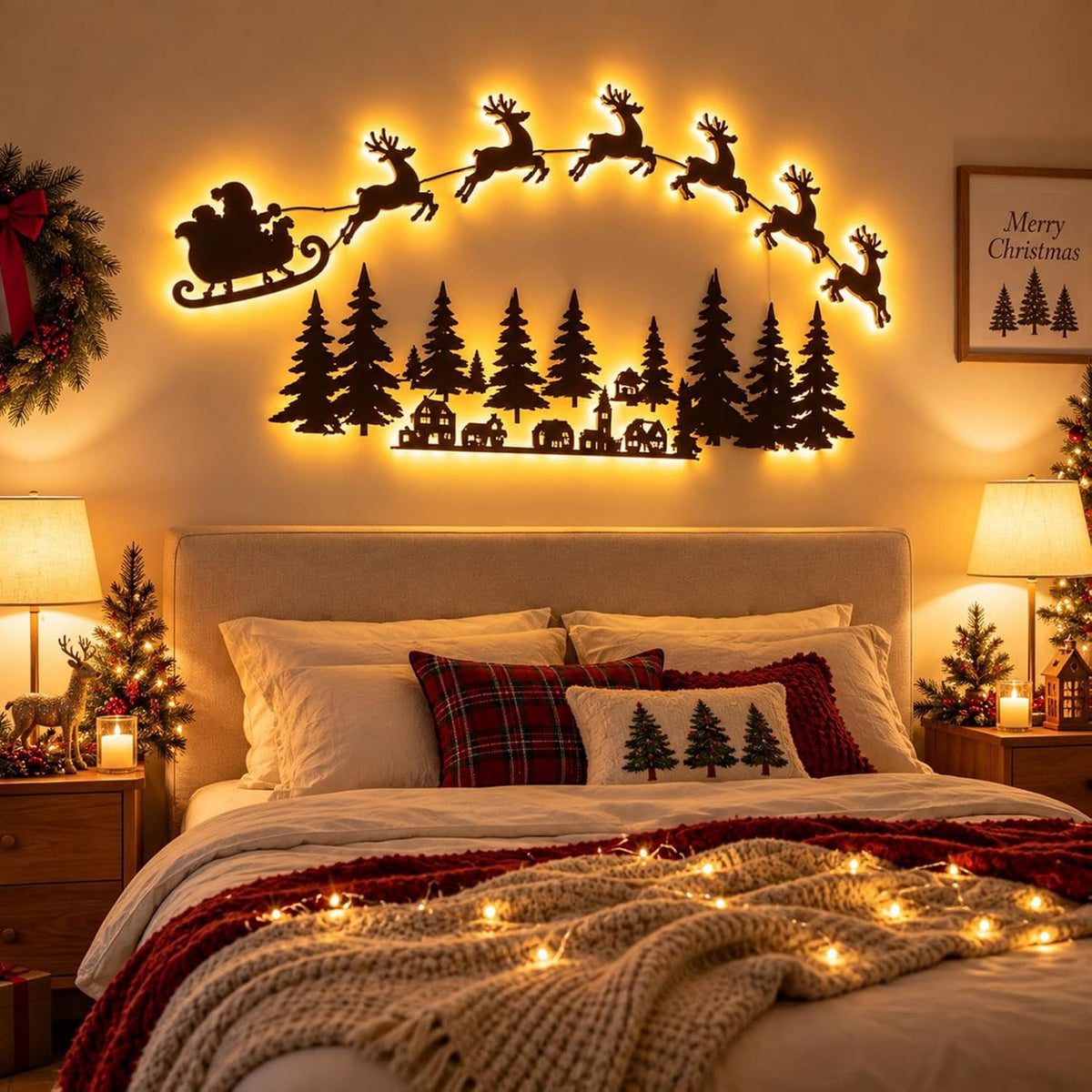 Christmas Reindeer and Santa's Sleigh LED Wall Decor