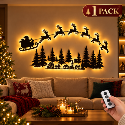 Christmas Reindeer and Santa's Sleigh LED Wall Decor
