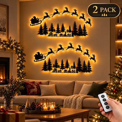 Christmas Reindeer and Santa's Sleigh LED Wall Decor